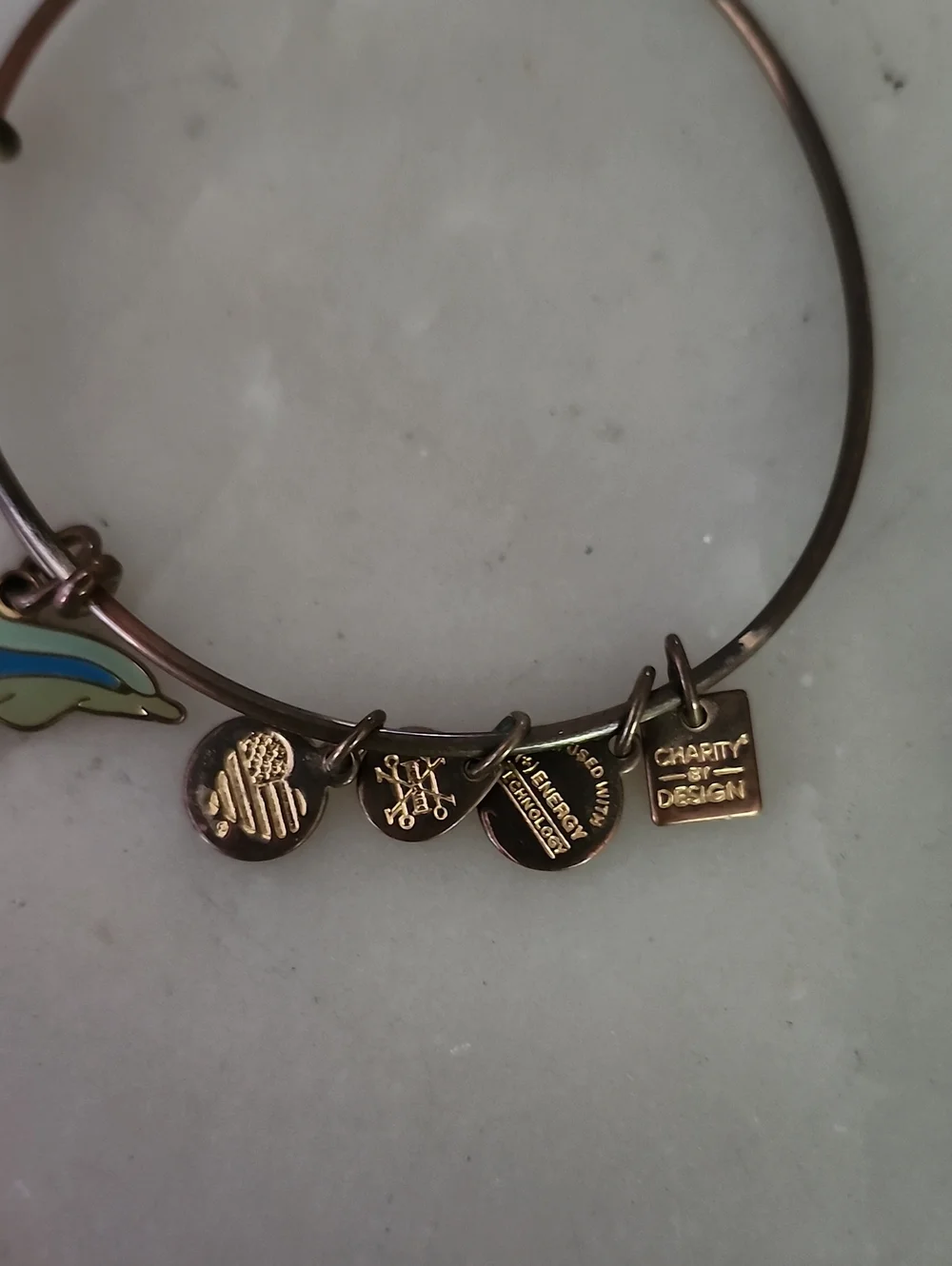 Alex and Ani Turquoise Beaded Bangle, Dolphin Charm Bangle, & Gold Tone Bangle